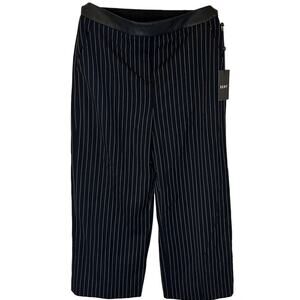 DKNY NWT Women's Faux Leather‎ Striped Wide High Rise Pull On Cropped Pants 4